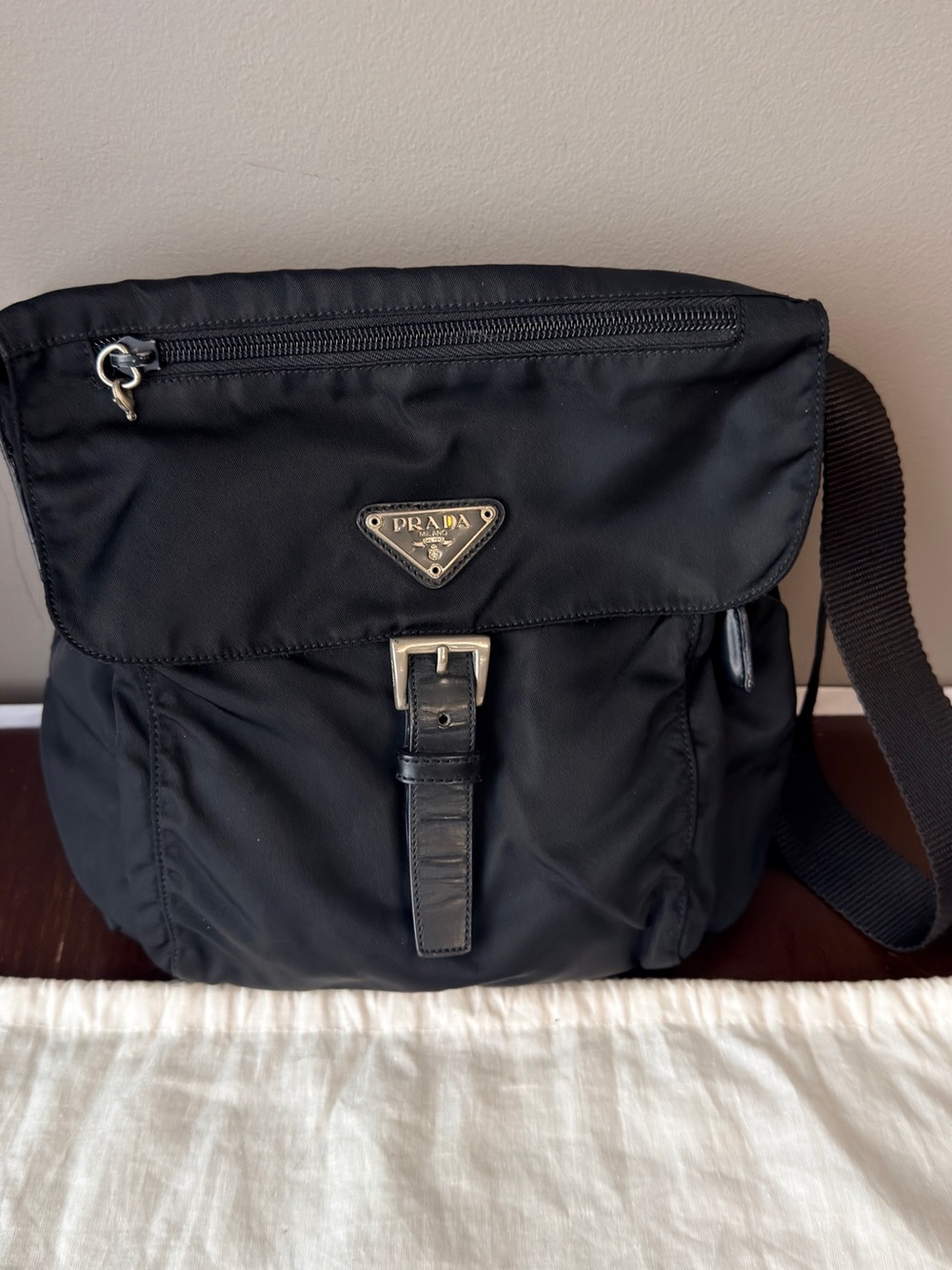 Prada Black Nylon Messenger Crossbody with Silver Hardware
